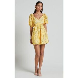 Look Yellow Floral Cutout Mini Dress size S